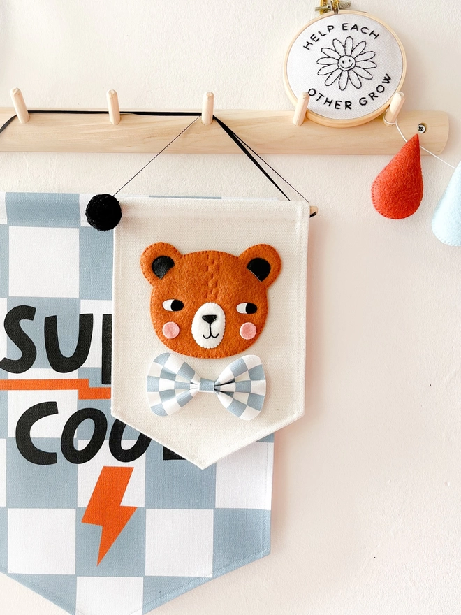 Brown bear hand sewn banner