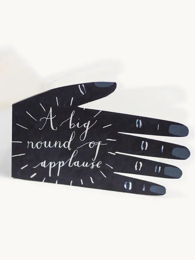 navy hand shape card with round of applause text