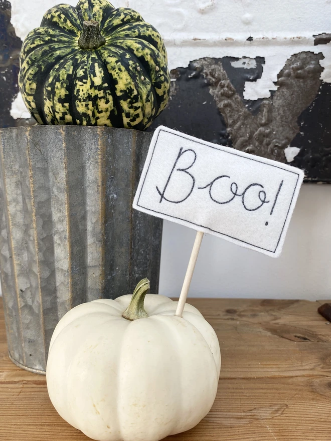 small pumpkin halloween decoration boo