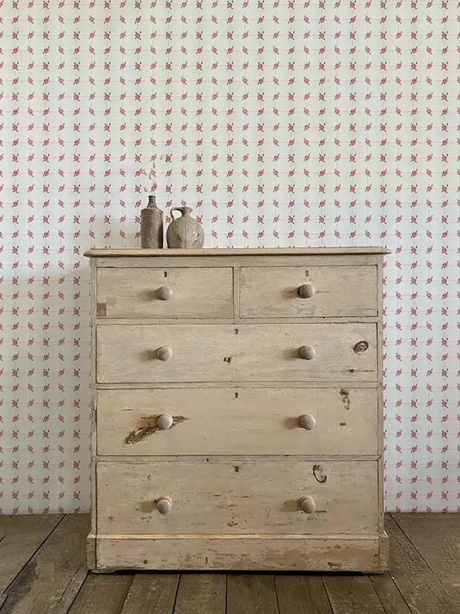 cottage rose illustrated wallpaper. a white background wallpaper patterned with red roses on a wall.