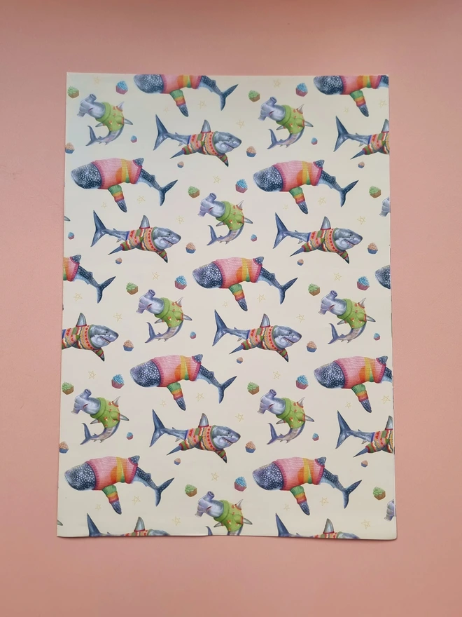 Shark birthday wrapping paper