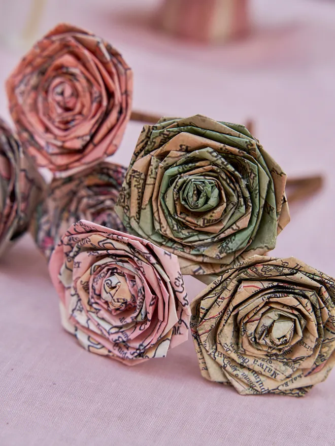 Old map paper roses