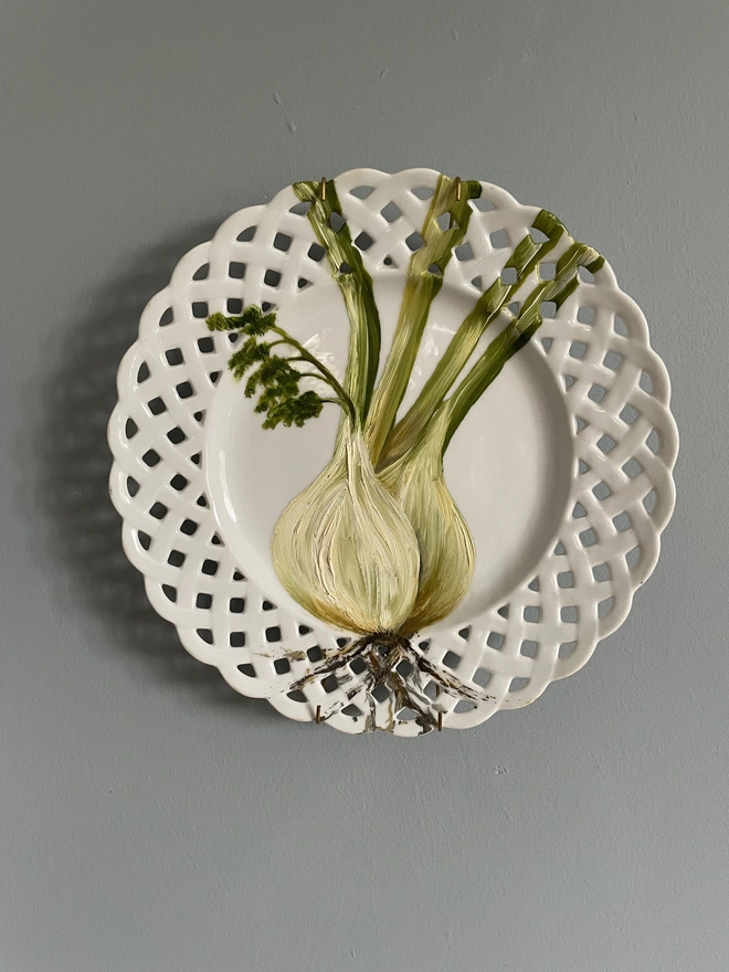 hand painted fennel on antique plate