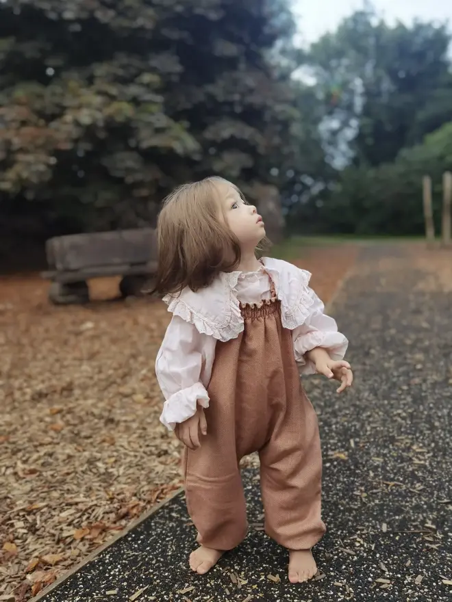 kids herringbone dungarees peach