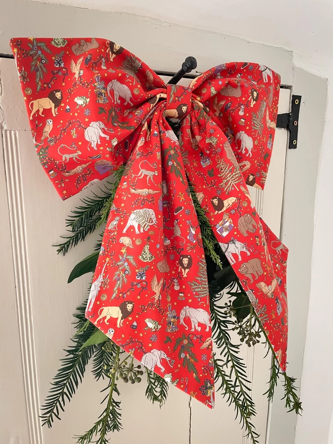 Oversized Christmas Bow Decoration in Liberty Print Christmas Red