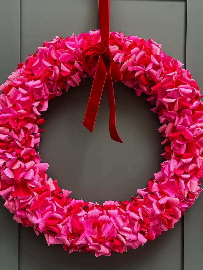 Hot Pink & Red Crepe Paper Wreath