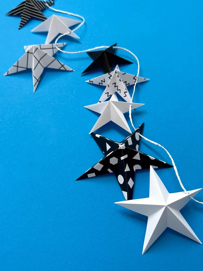 3D Paper Star Garland Kit: Black & White Origami