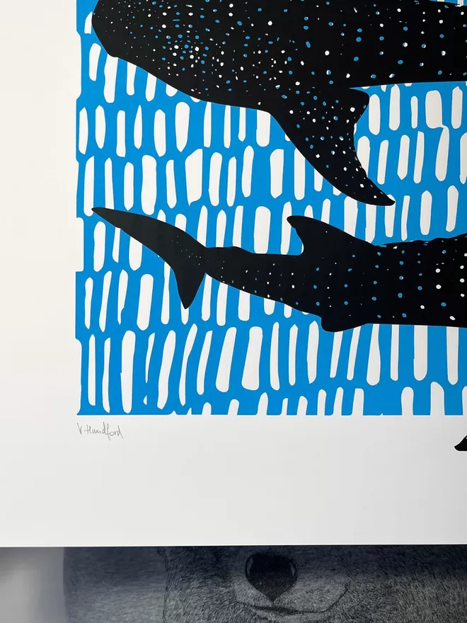 Whale Sharks (Black and Blue) – Screen Printed Poster - hand signed