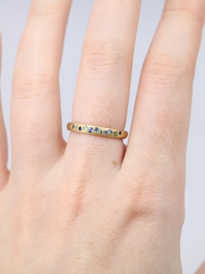 Seafoam Blue & Green Sapphire Scatter Band Ring