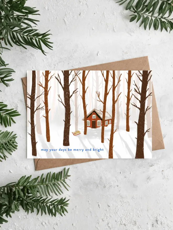 Merry and bright Christmas cabin card