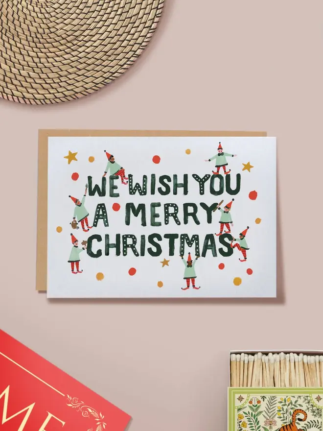 merry christmas elf illustrated card