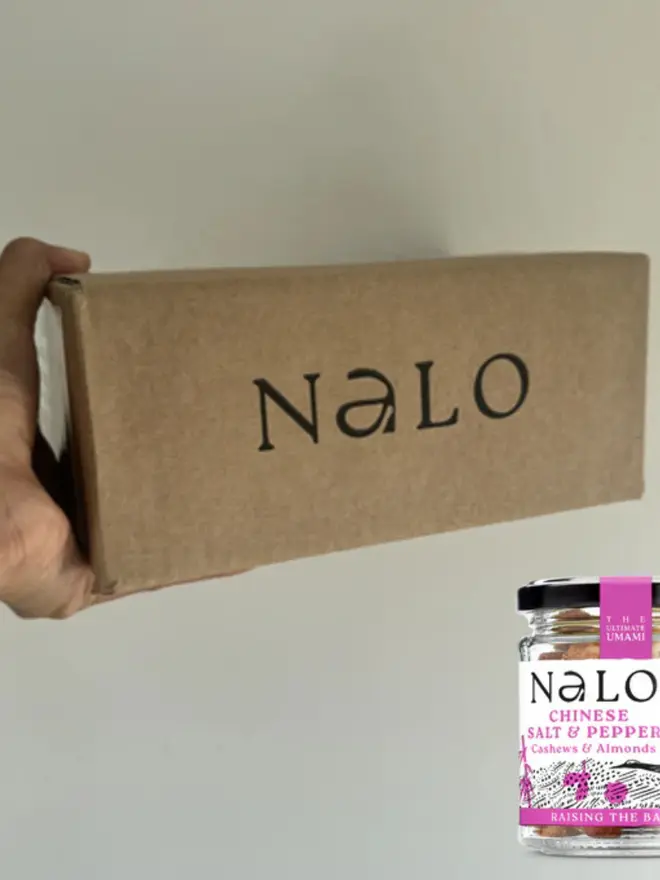 Chinese Salt & Pepper Cashews & Almonds (Set Of 6), cardboard packaging. 