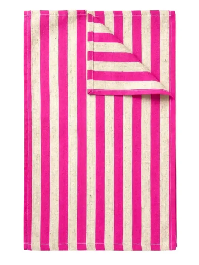 Hand-Painted Stripe print sustainable Linen Table Runner