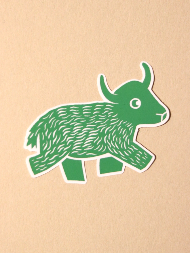 Sticker of a green yak going for a walk