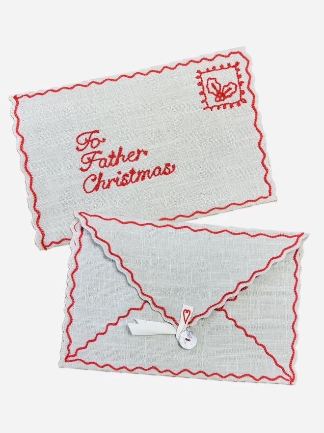 Embroidered Linen Father Christmas Letter Envelope
