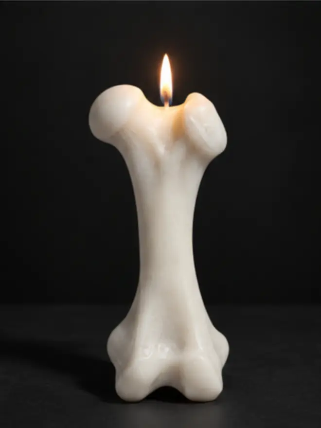 Bone Candle on black surface and background