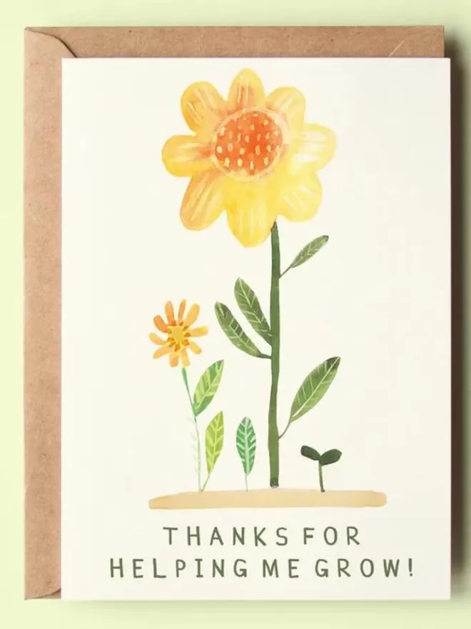 Thank you for helping me grow illustrated card