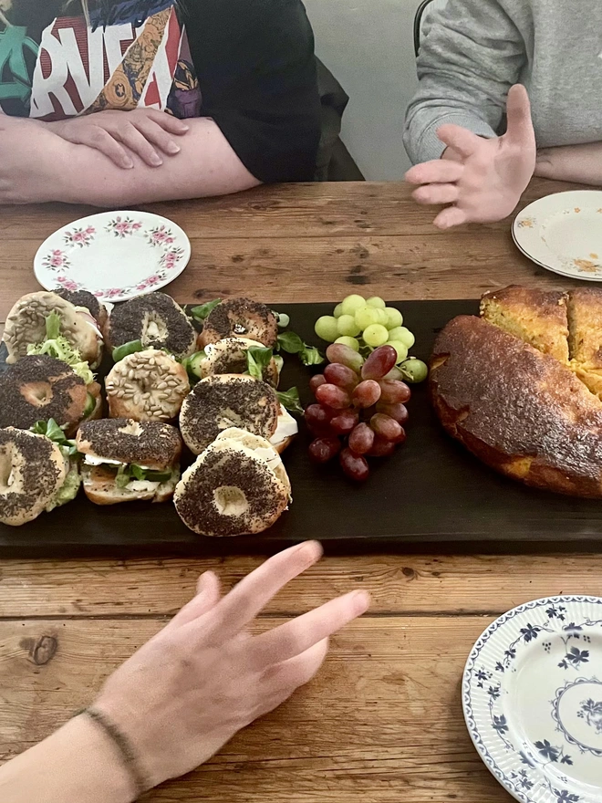 Sharing board with cake and fruit a