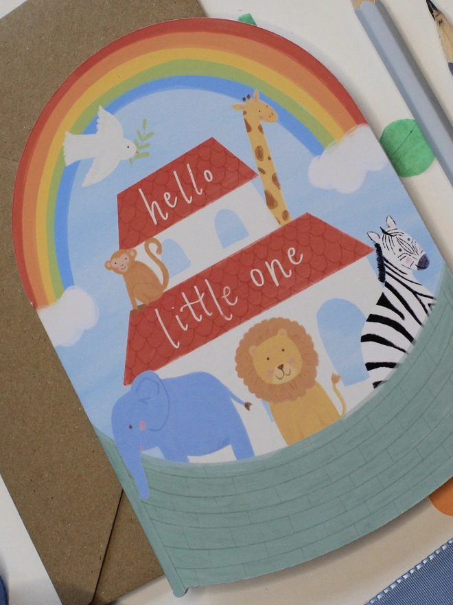 happy birthday colourful Noah's ark rocking card