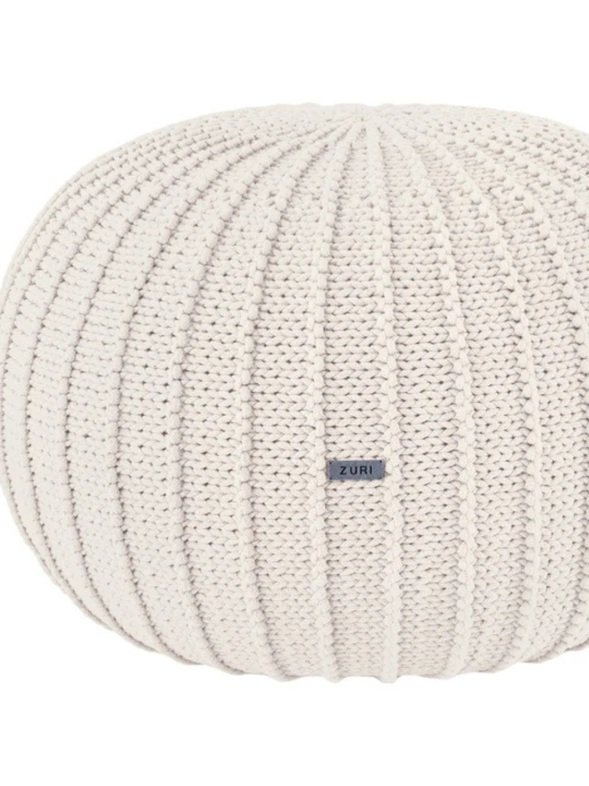 Zuri House. Large ivory knitted pouffe.