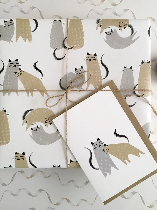 Cat Card And Gift Wrap Bundle