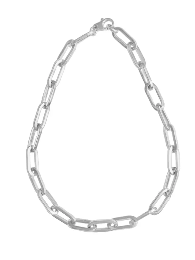Silver Chunky Long Link Chain Necklace on white