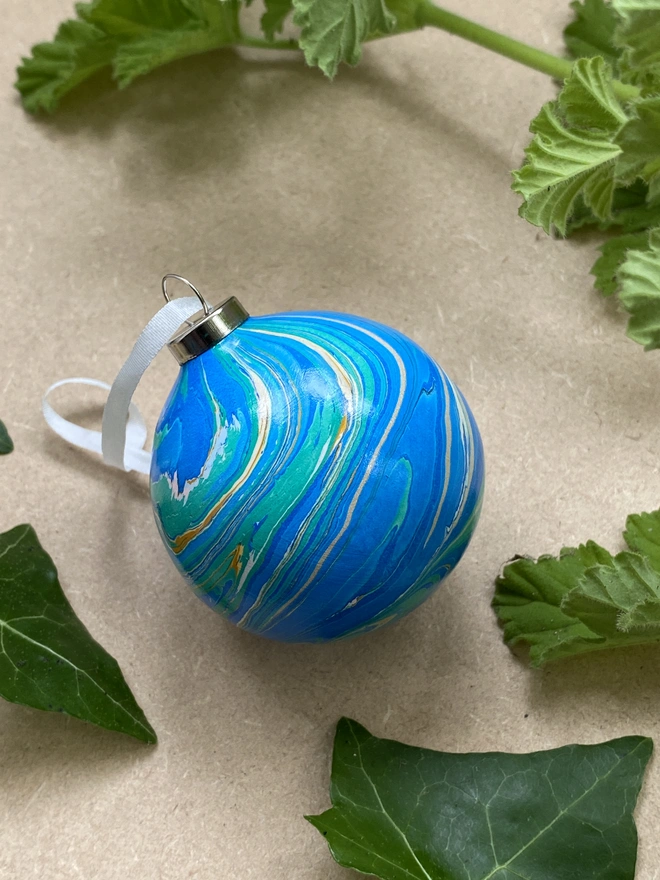 Hand-marbled ceramic bauble