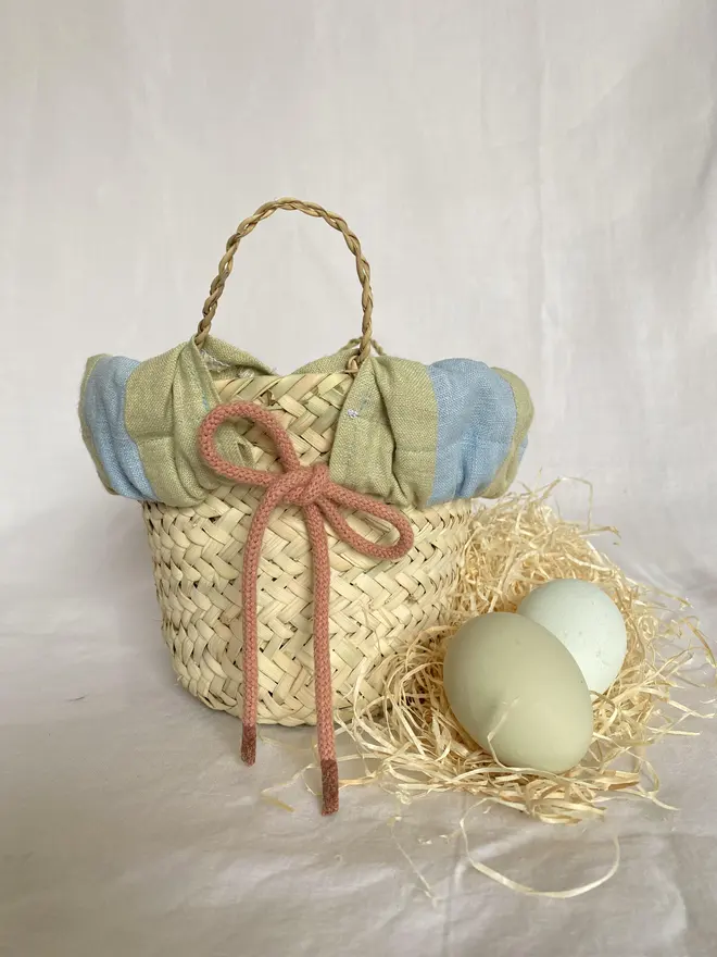 Duck Egg Blue Striped Linen Mini Easter Basket