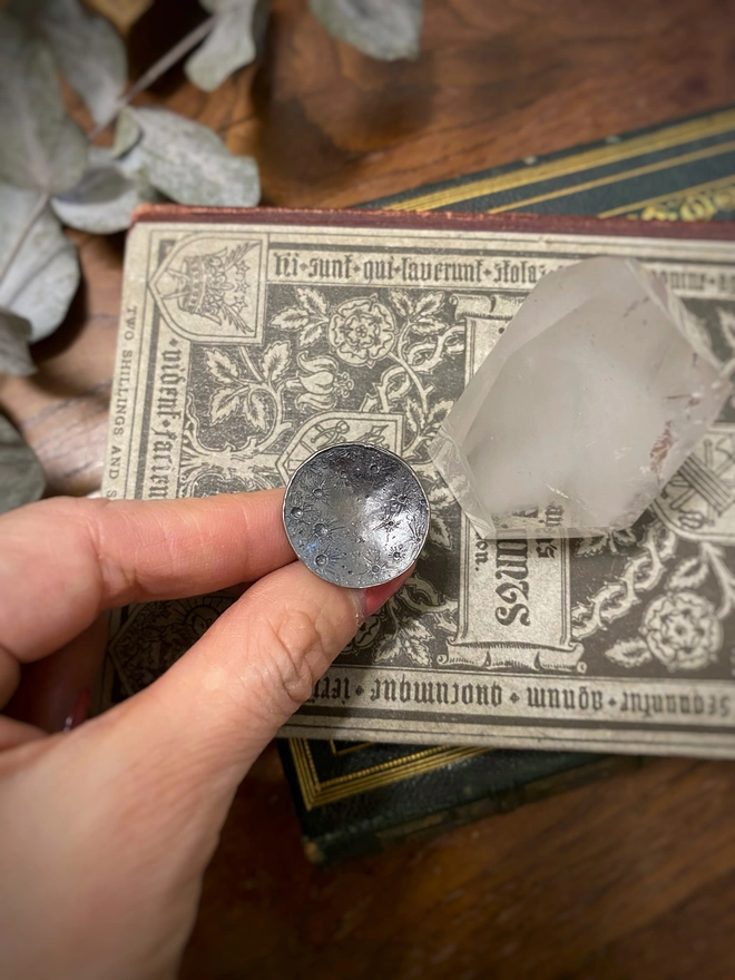 large moon ring oxidised silver