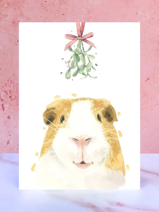 guinea pig mistletoe christmas card