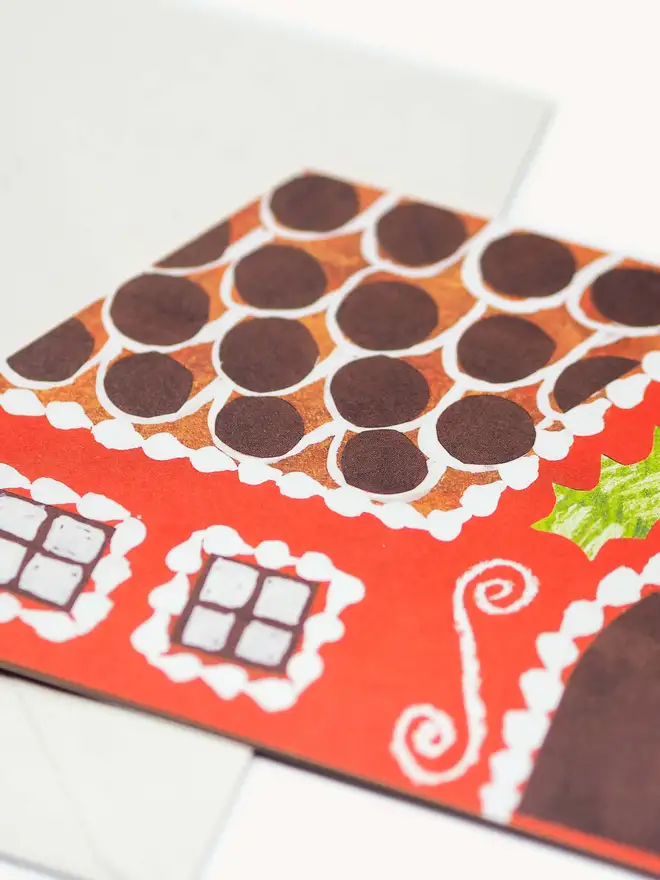red xmas gingerbread house card