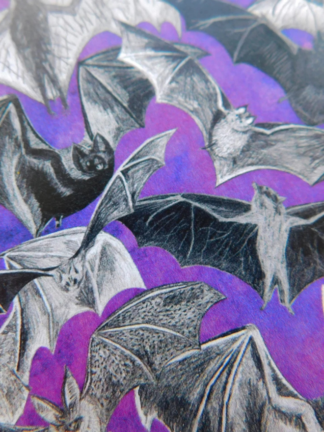 purple bat pattern greetings card