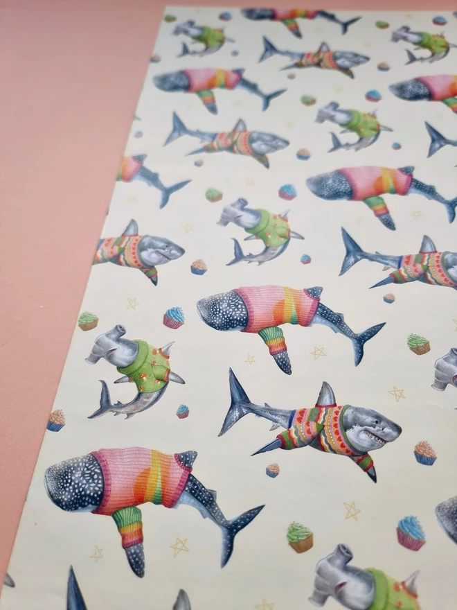Shark birthday wrapping paper