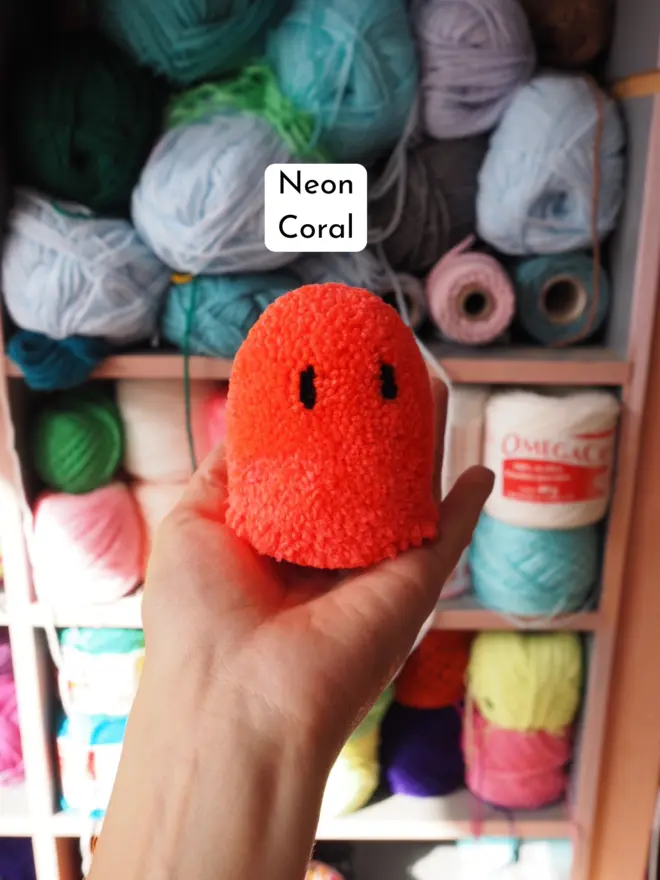 Neon Coral Ghost Pom Pom Desk Buddy