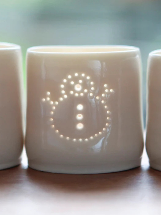 noel snowman letters mini porcelain tealight holder set