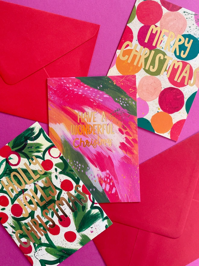 Colourful & Painterly Abstract Design Christmas Cards | Raspberry Blossom