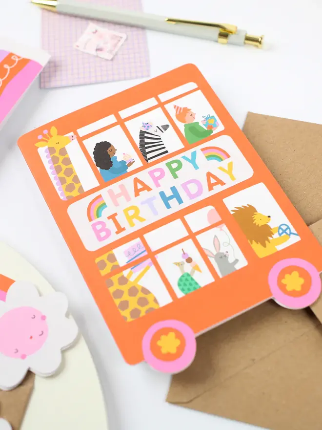 'Happy Birthday' Double Decker Bus Kid's Card