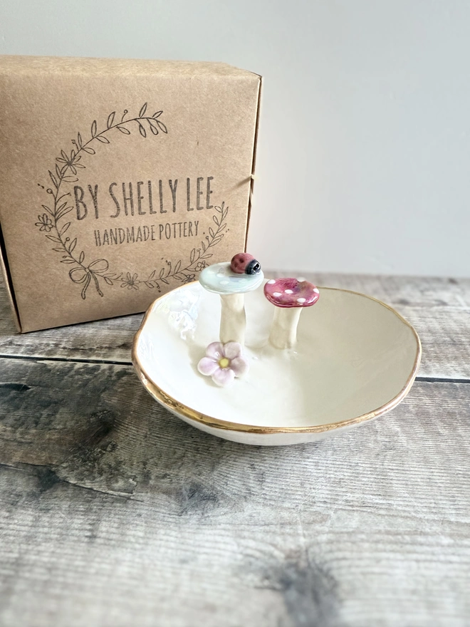 Handmade Porcelain Trinket Toadstool Dish 