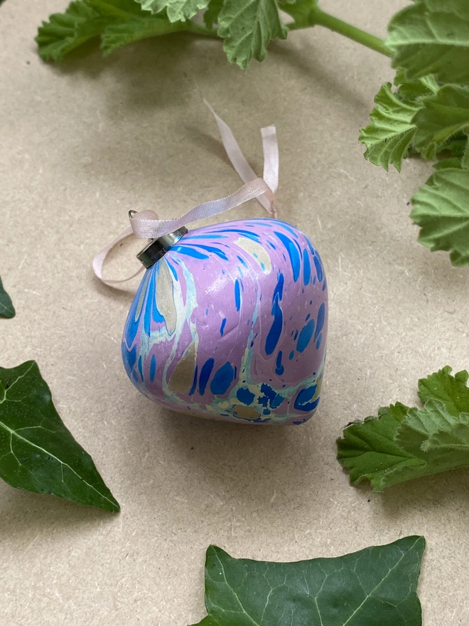 Hand-marbled ceramic bauble