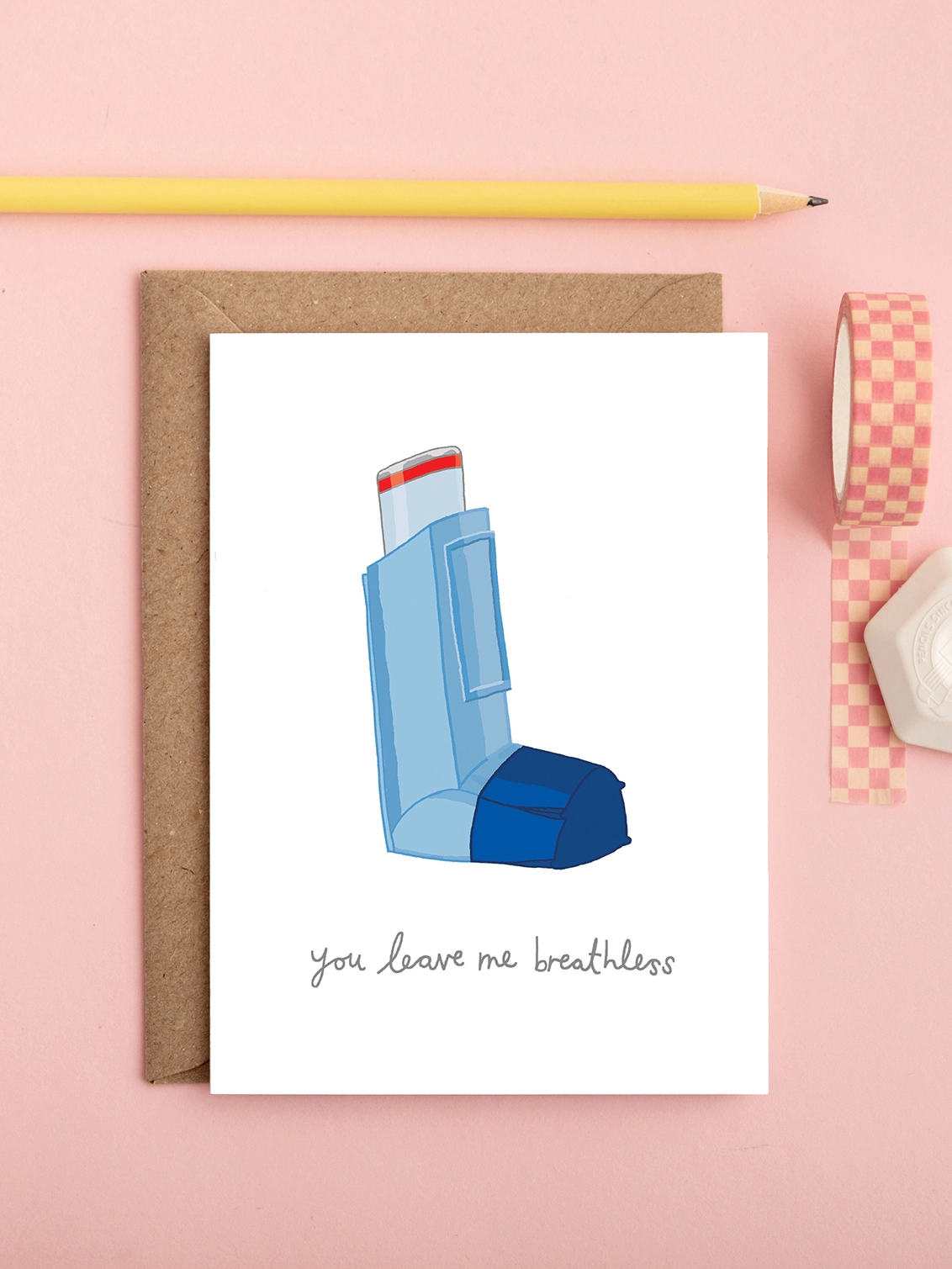 Funny valentines or love card featuring a blue inhaler 