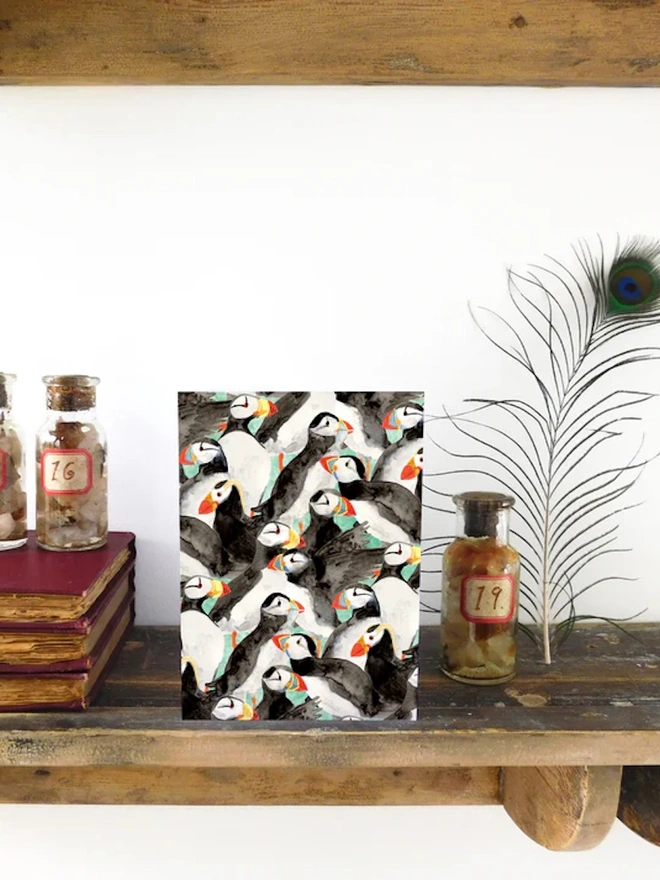 Improbability of Puffins Greetings Card