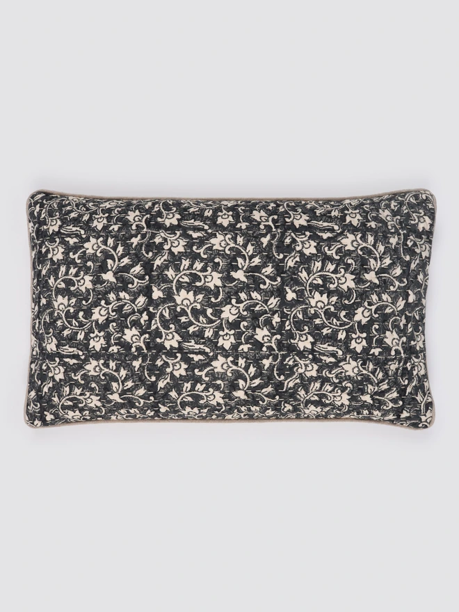 kantha block print cushion cover organic blue