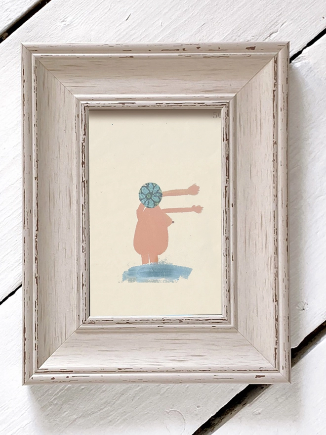 nude swimmer illustrated with flowers swimming cap in frame