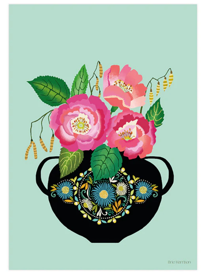 pink roses vase print