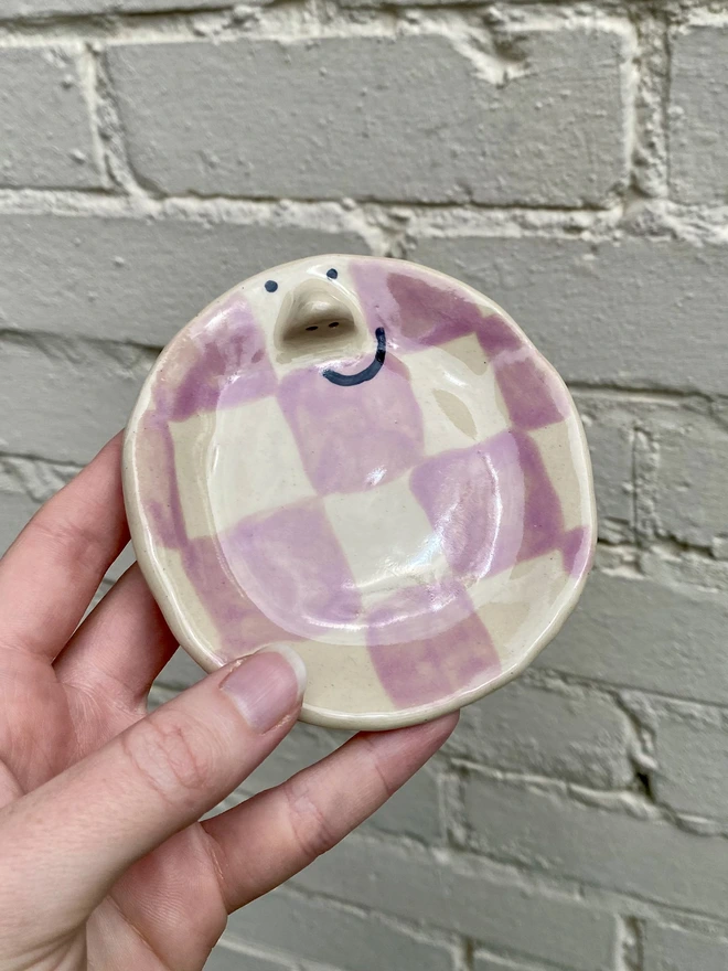 purple checkerboard trinket tray