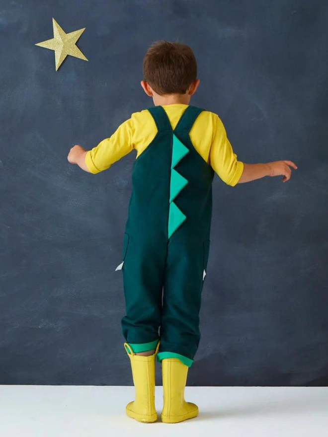 kids' green dragon dungarees