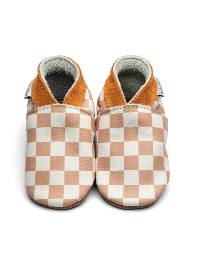 beige cheque baby shoes