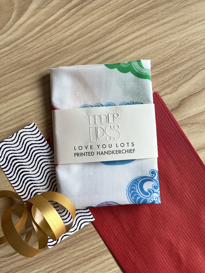 A Mr.PS Love You Lots Multicoloured Printed Handkerchief folded with optional gift wrap