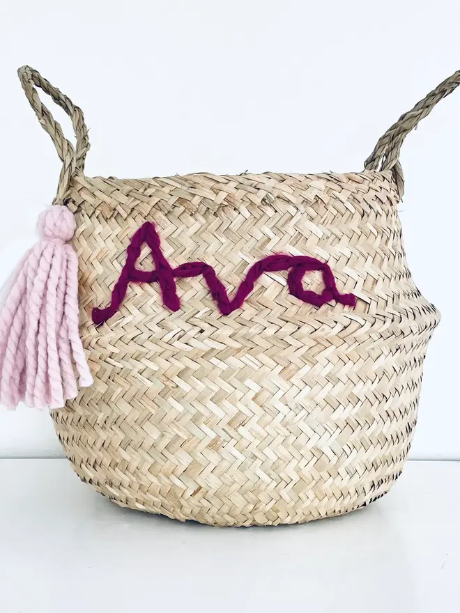 Personalised Pink Name Belly Basket 