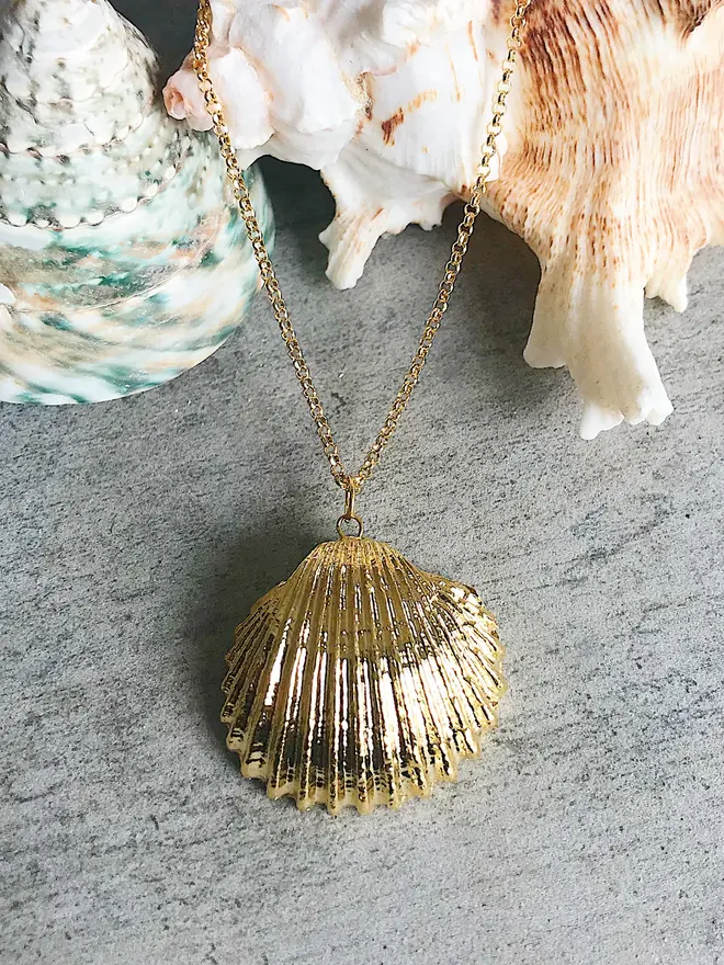 Gold Shell And Pearl Pendant